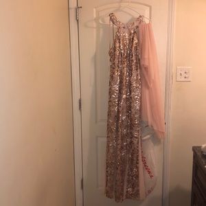 long formal rose gold ball gown and handmade shall
